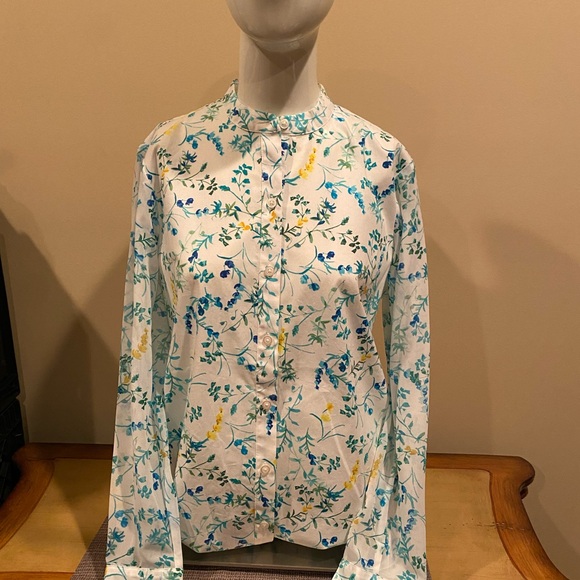 Ladies DKNY Mandarin Collar Printed Button Down Shirt NWT - Picture 2 of 4